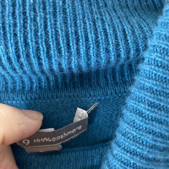 100% Cashmere Knit Turtleneck Sweater Womens Medium Turquoise Pullover - Picture 3 of 6